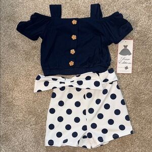 Rare Editions Off-the-Shoulder Navy Tank Top & Large-Dot Shorts Set